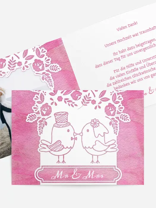 Dankeskarte Hochzeit "Vogelpaar"