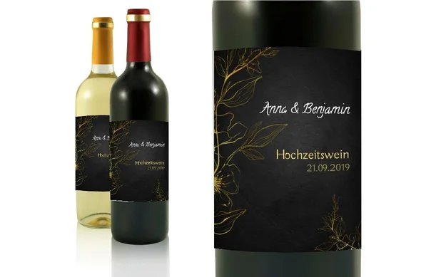 Hochzeit Flaschenetiketten Goldblume