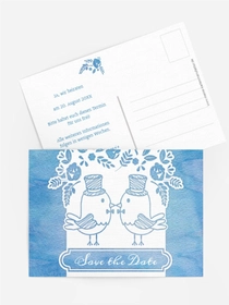 Save the Date Karte zur Hochzeit Vogelpaar Zylinder