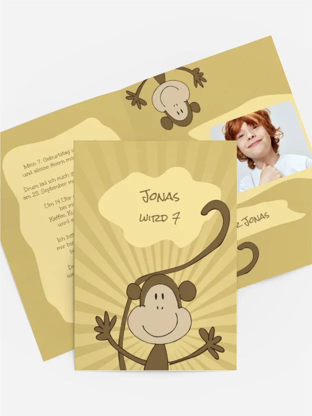 Kindergeburtstagseinladung "Affenparty mit Foto"