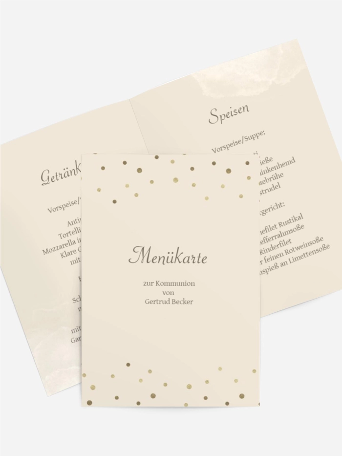Menükarte Kommunion Goldene Elemente