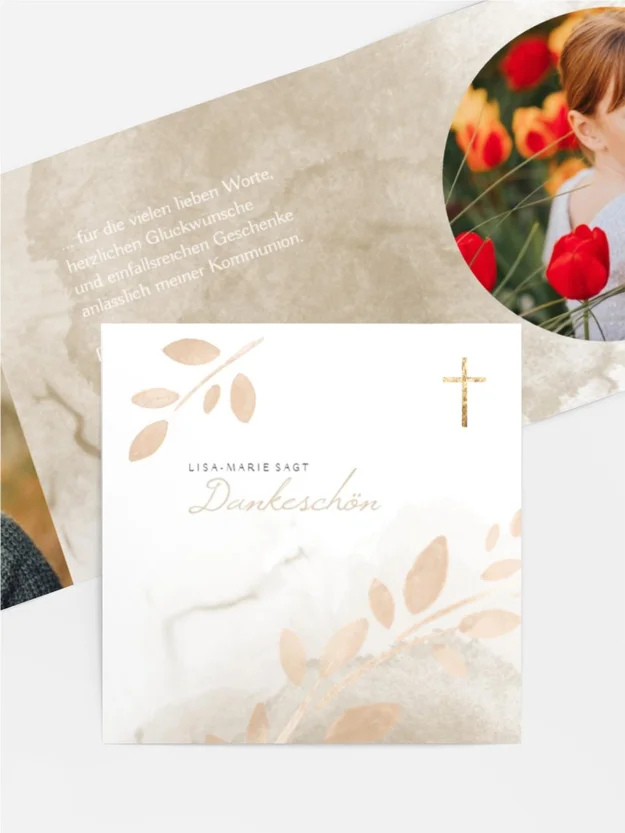 Dankeskarte Kommunion Goldene Zweige