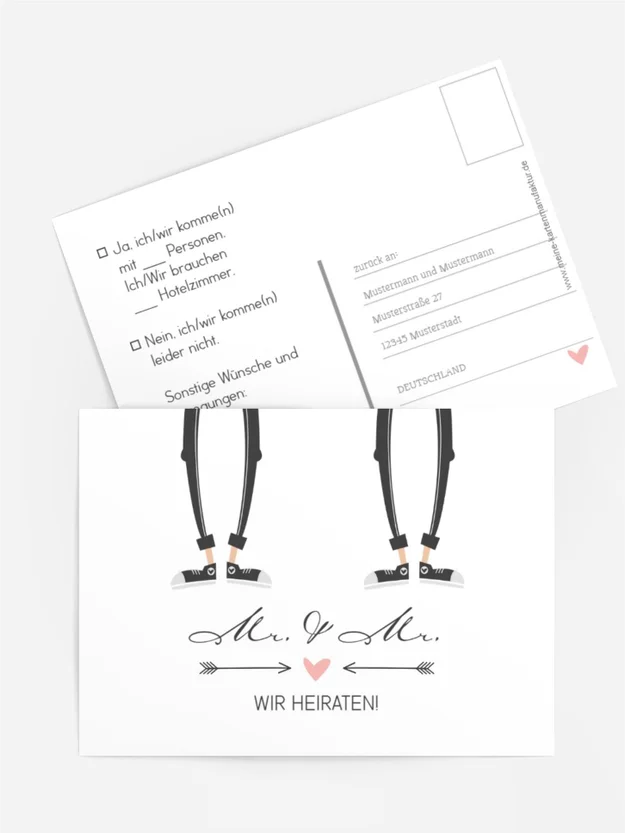 Antwortkarte zur Hochzeit Pärchen - Männer