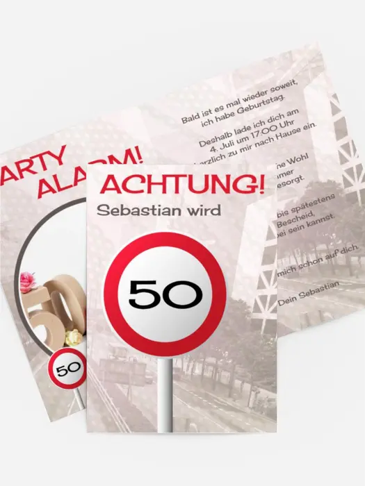 Geburtstagseinladungskarte Begrenzungsschild 50 Foto