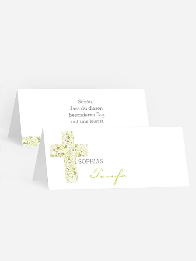 Taufe Tischkarte Blumenkreuz