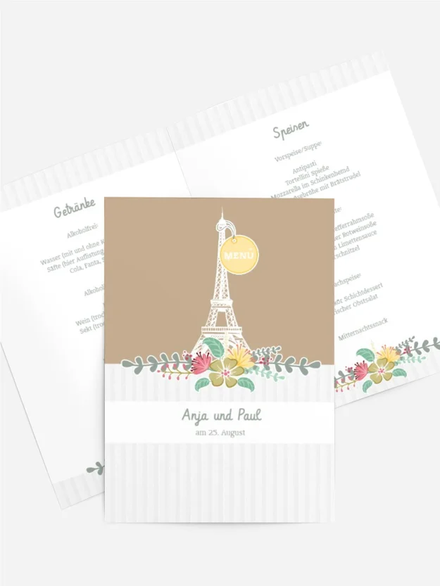 Menükarte zur Hochzeit Paris Menükarte zur Hochzeit Paris