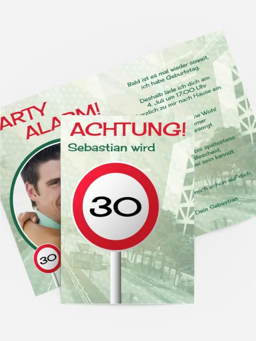 Geburtstagseinladungskarte Begrenzungsschild 30 Foto