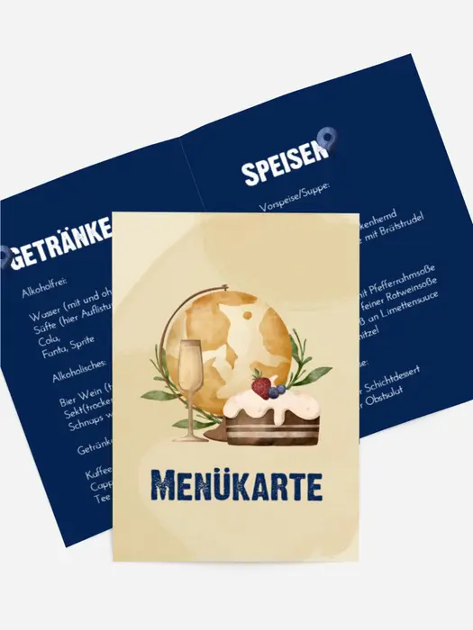 Menükarte Geburtstag Um die Welt