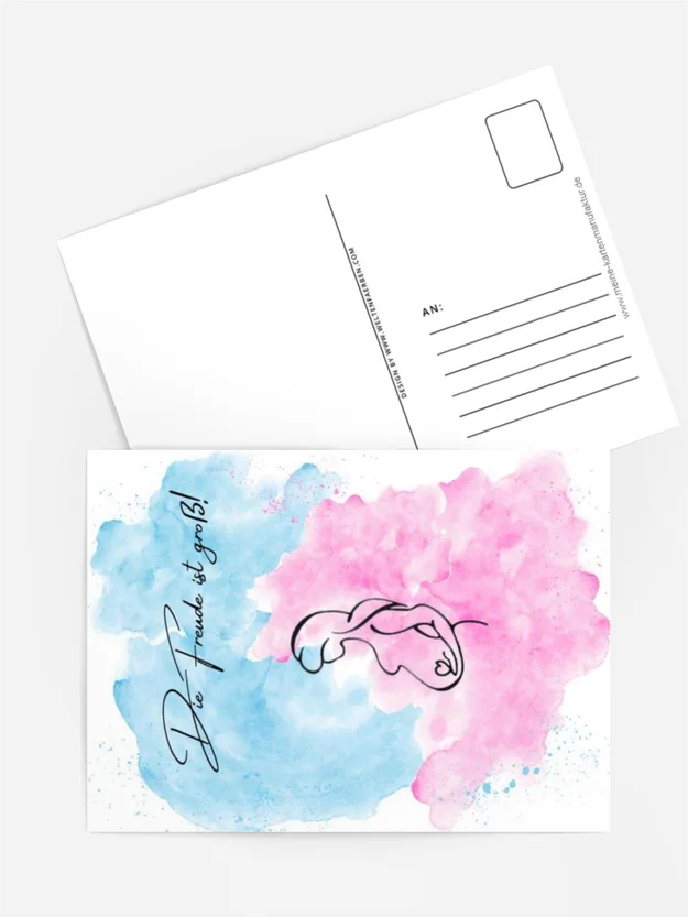 Glückwunschkarte „Die Freude ist groß“ – Babyankündigung in Rosa & Blau