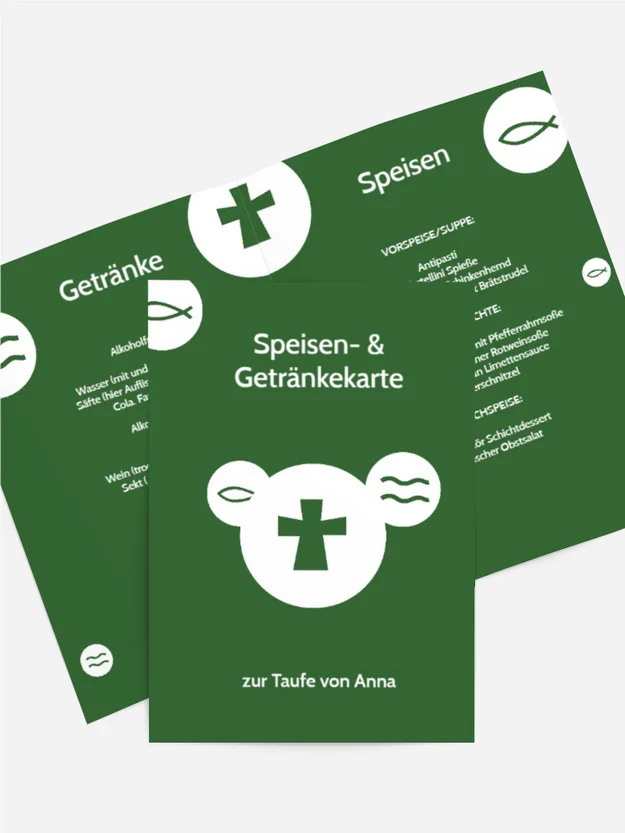 Menükarte Taufe Taufsymbole