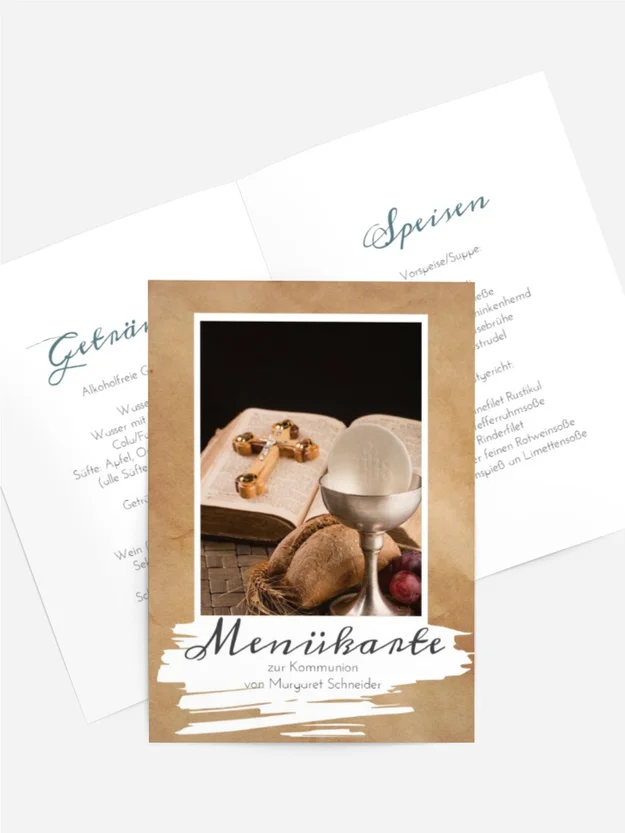 Menükarte Kommunion BІarfuß im Sand
