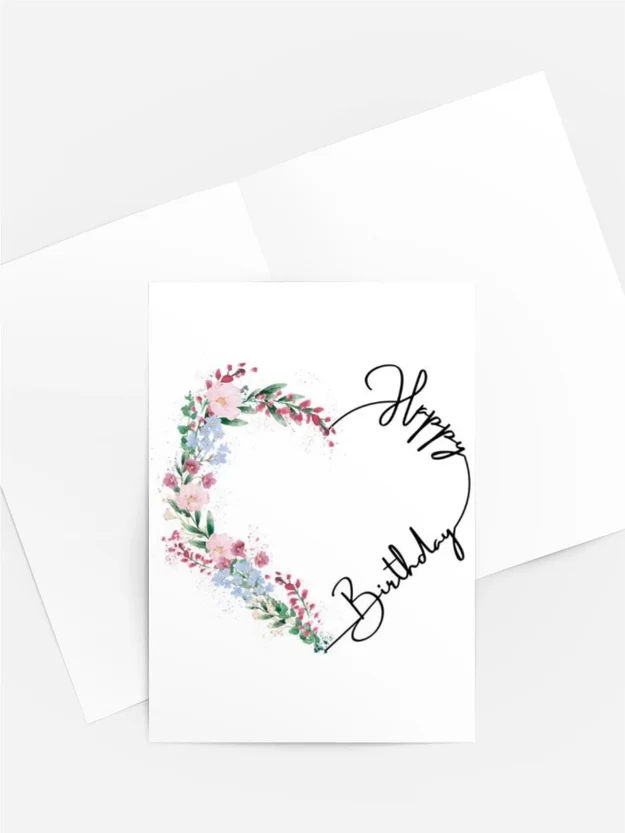Florale Happy-Birthday-Karte im Aquarellkranz
