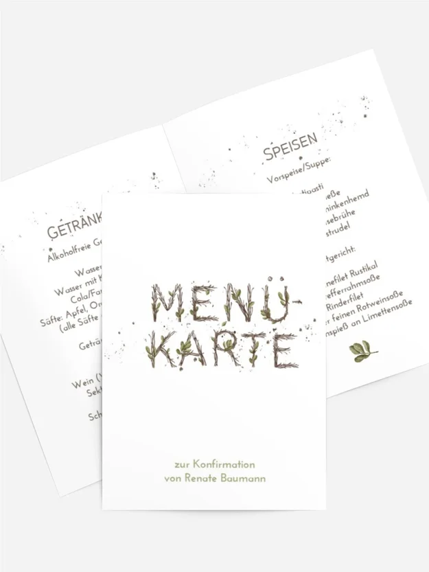 Menükarte Konfirmation Zweigentext