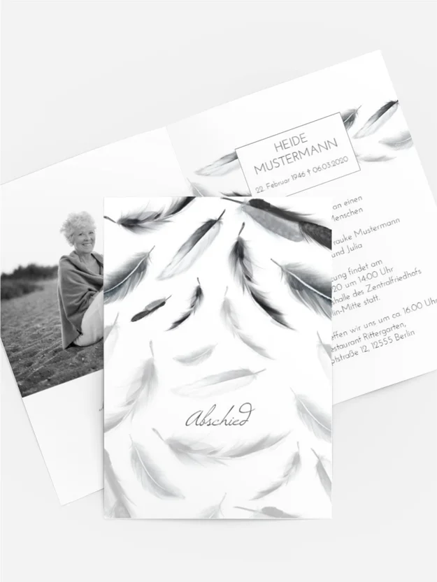 Trauerkarte schwarzweiße Federn