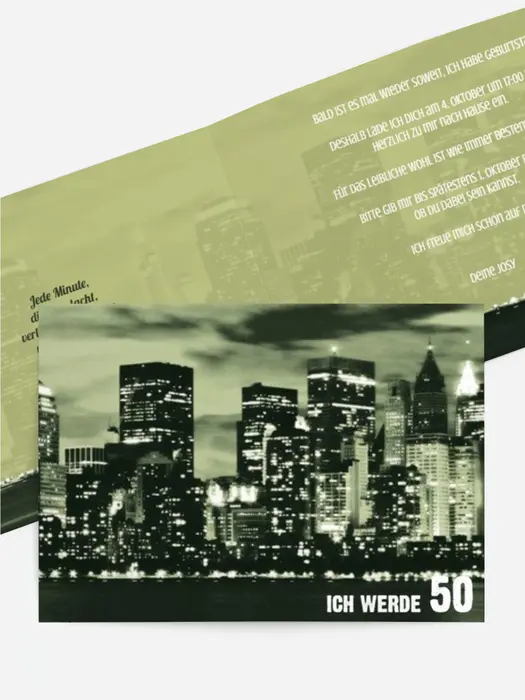 Einladungskarte zum Geburtstag Skyline 50