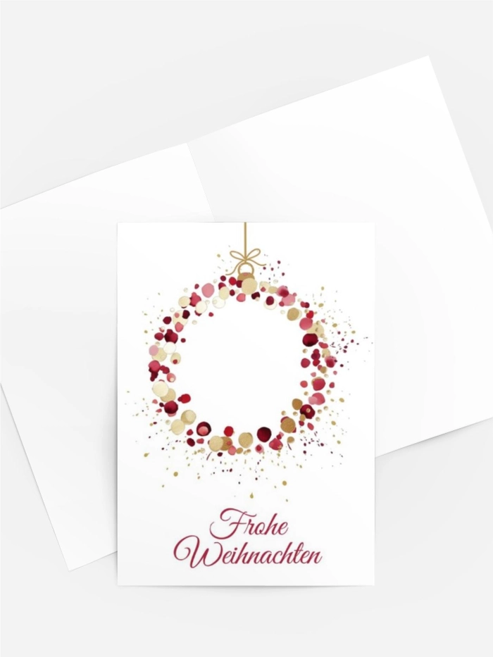 Weihnachtskarte „Goldene Eleganz“ mit Aquarell-Kugelkranz Weihnachtskarte „Goldene Eleganz“ mit Aquarell-Kugelkranz