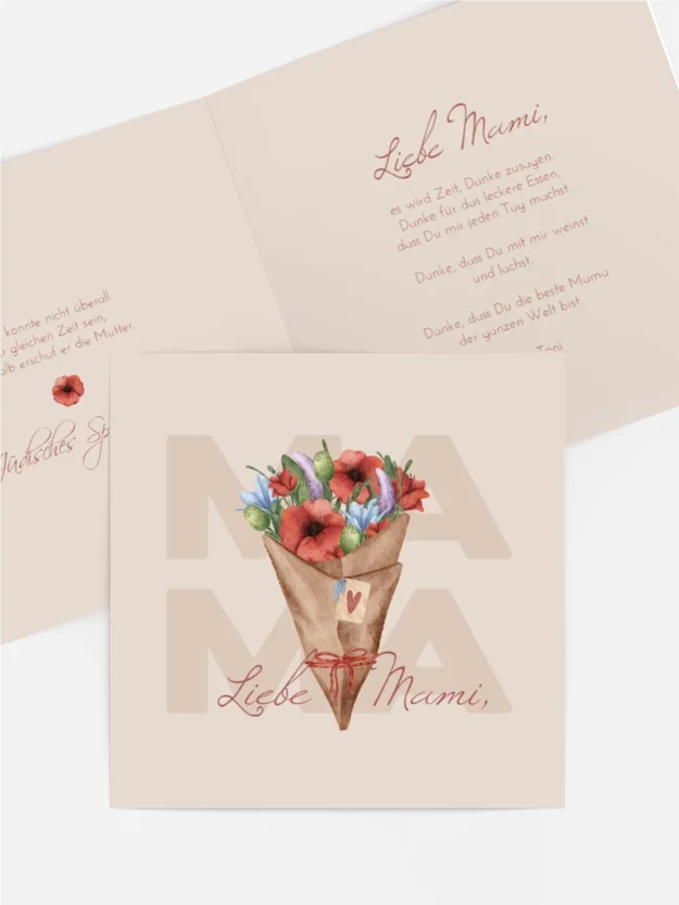 Grußkarte zum Muttertag Ein Strauß Mohnblumen