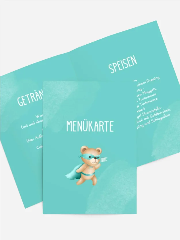 Menükarte Geburtstag Bär-held