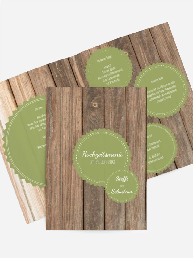 Menükarte zur Hochzeit Vintage Holz