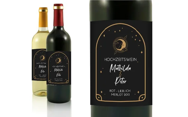 Hochzeit Flaschenetiketten Liebesbogen