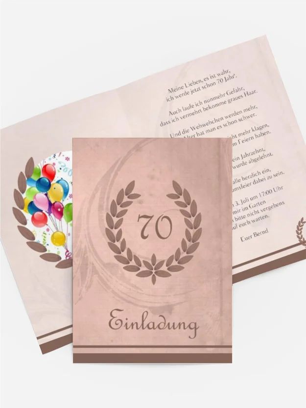 Einladungskarte Geburtstag Lorbeerkranz 70 Foto