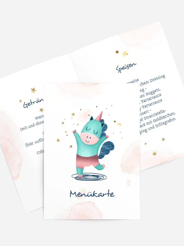 Menükarte Geburtstag Dancing Unicorn