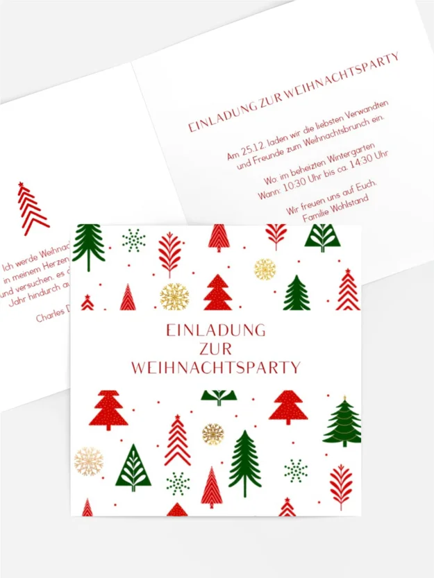 Einladung Weihnachten Bunte Weihnachtsbäum