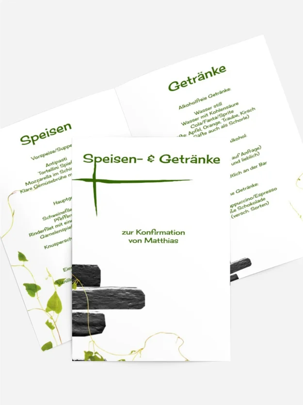 Menükarte Konfirmation Efeu Menükarte Konfirmation Efeu