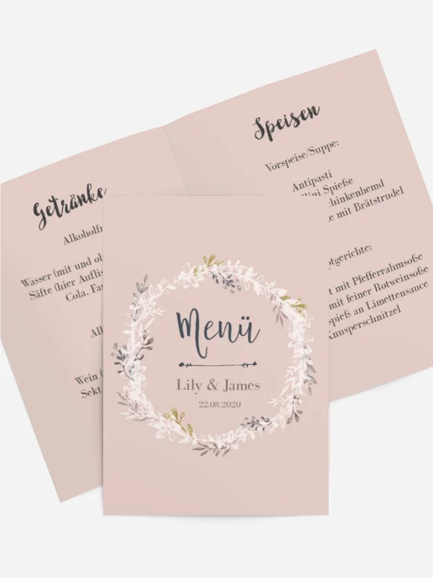 Menükarte Leaf Wreath