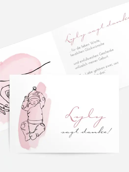 Baby Dankeskarte in Blumen schlafen