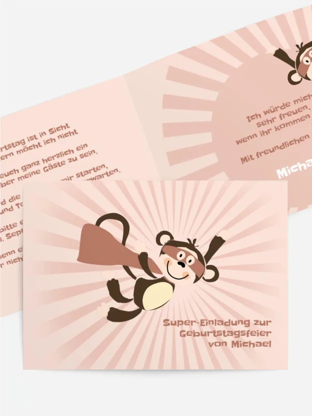 Kindergeburtstagseinladung "Superaffe" Kindergeburtstagseinladung "Superaffe"
