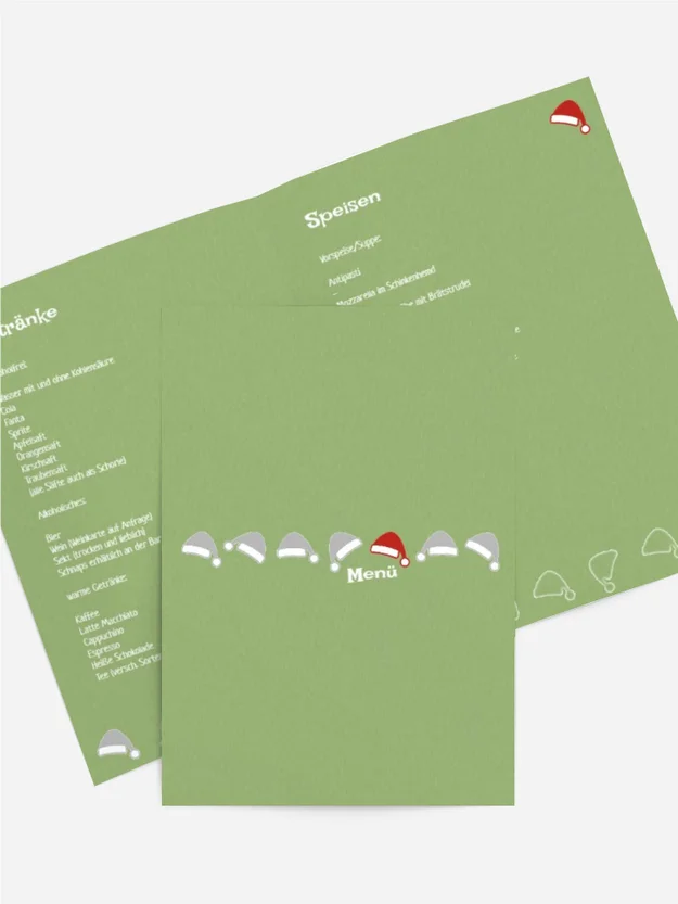 Weihnachtsmenükarte Mützenreihe