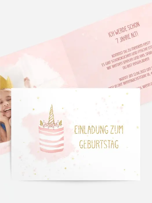 Geburtstagseinladung Einhorn-Kuchen