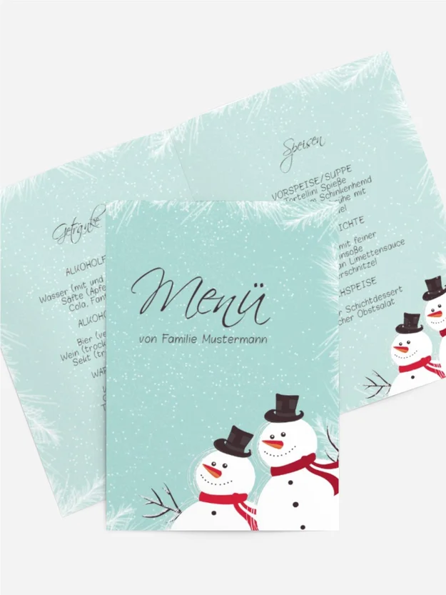 Weihnachtsmenükarte Schneemänner