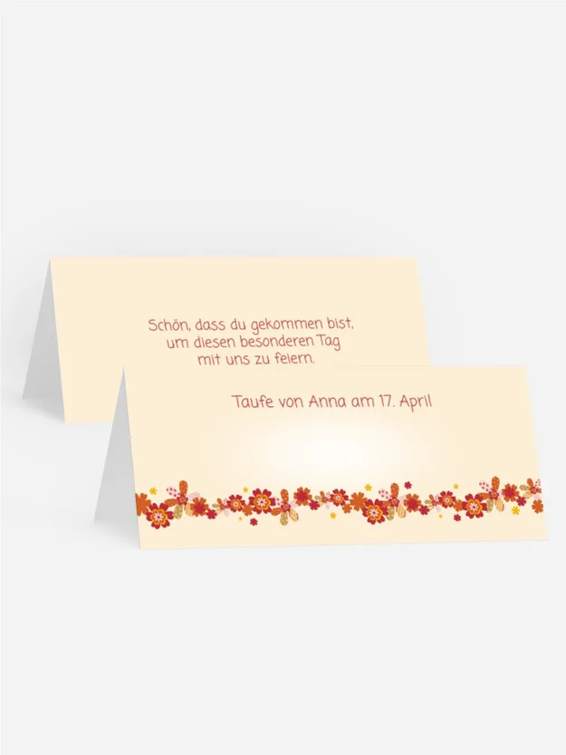 Tischkarte zur Taufe Blumenband Tischkarte zur Taufe Blumenband