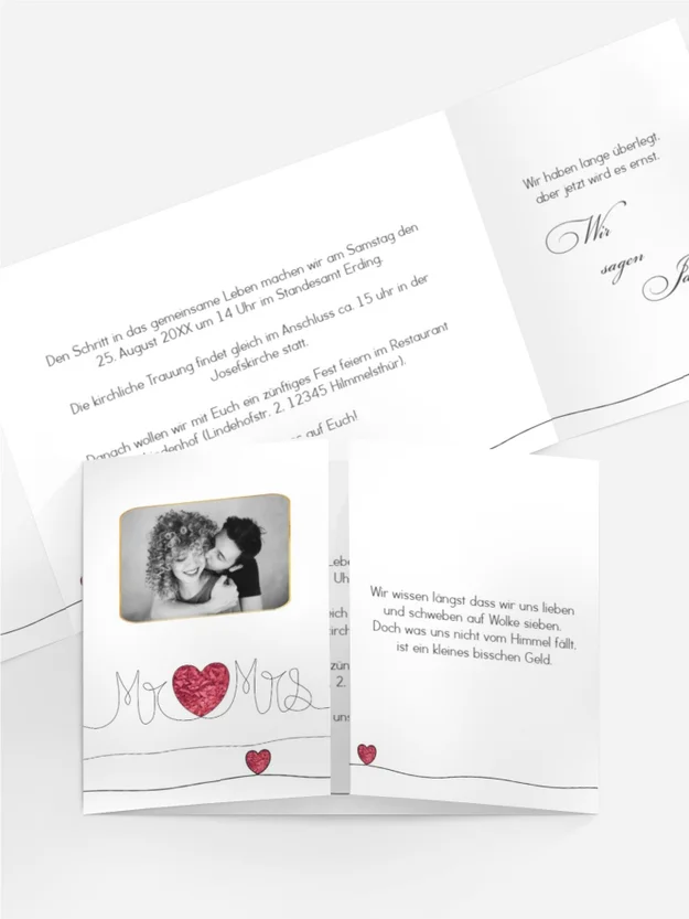 Hochzeitseinladung in Herzschnur