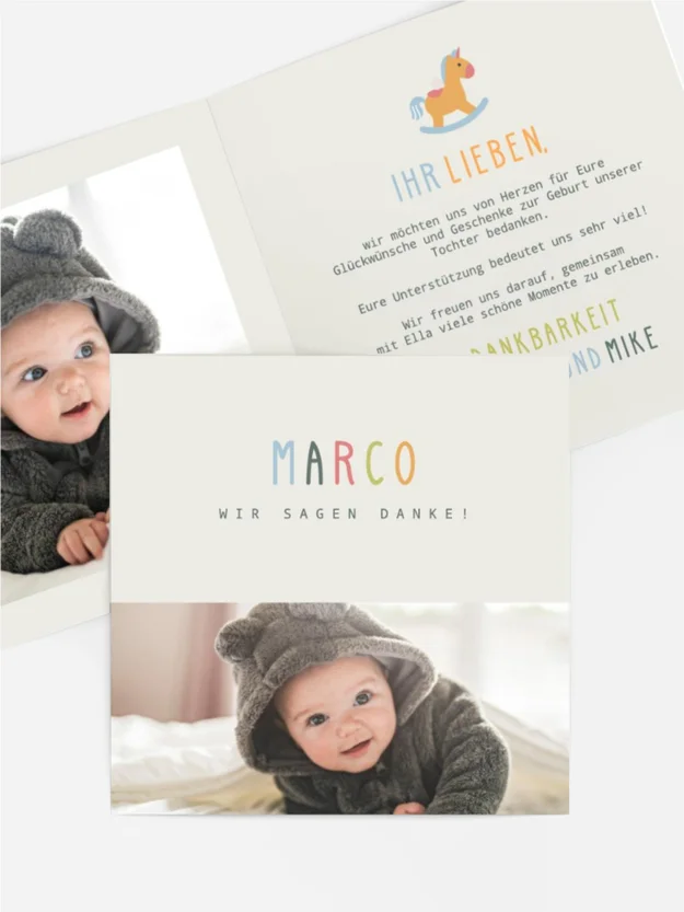 Baby Dankeskarte Junge Regenbogen