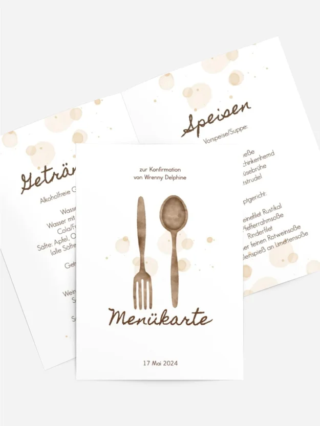 Menükarte Konfirmation In den Strahlen