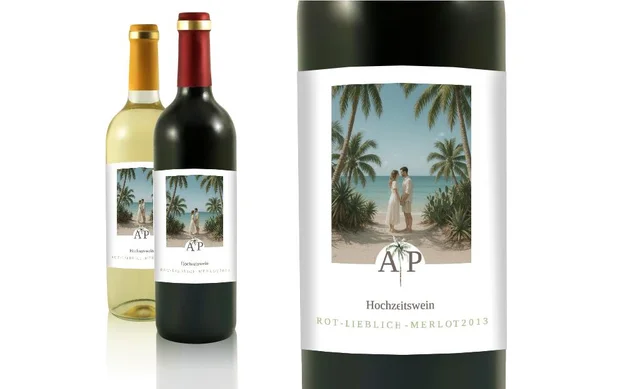 Hochzeit Flaschenetiketten Oase der Liebe