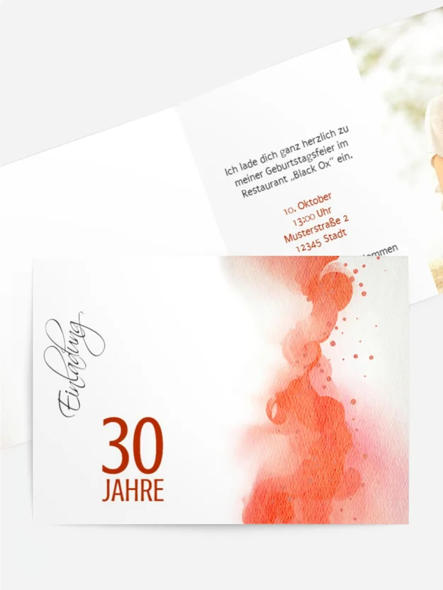 Einladung zum 30. Geburstag Aquarell Nebel
