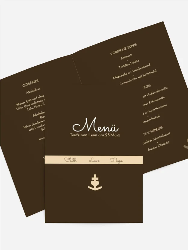 Menükarte Taufe faith love hope Menükarte Taufe faith love hope