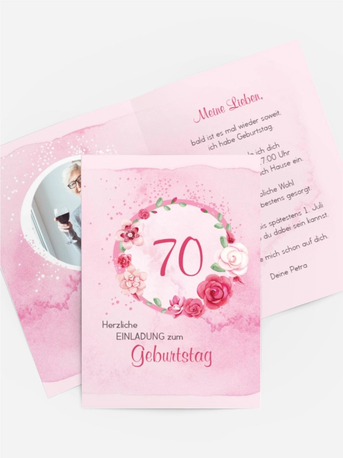 Einladung zum 70. Geburtstag Aquarell Rosen Foto
