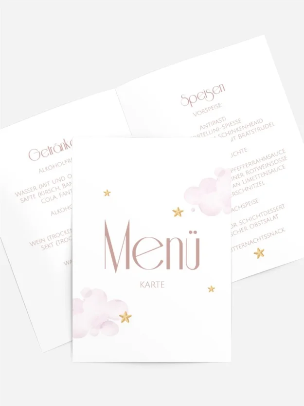 Menükarte Taufe In den Armen der Wolken