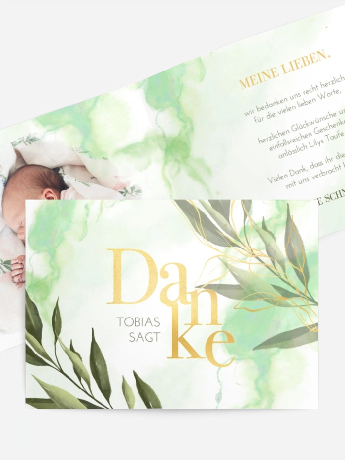 Dankeskarte Taufe Gold und Natur Dankeskarte Taufe Gold und Natur