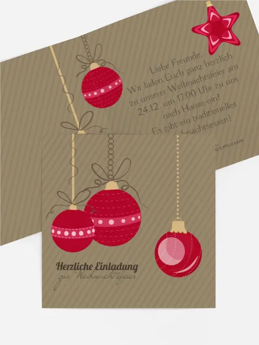 Weihnachtseinladung Bunte Kugeln