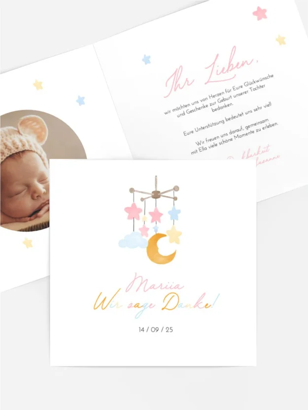 Baby Dankeskarte Schlafspielzeug