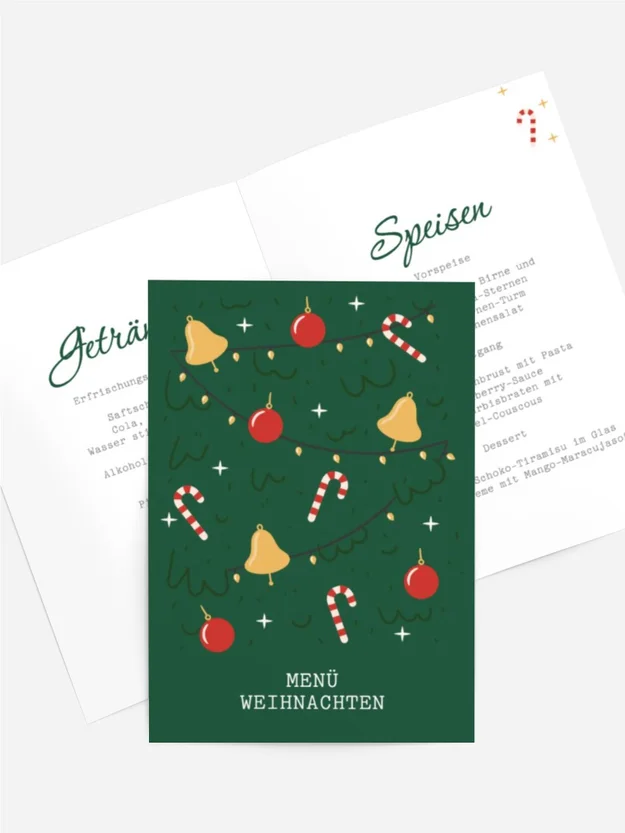Menükarte Weihnachten Weihnachtsbaum im Urlaub