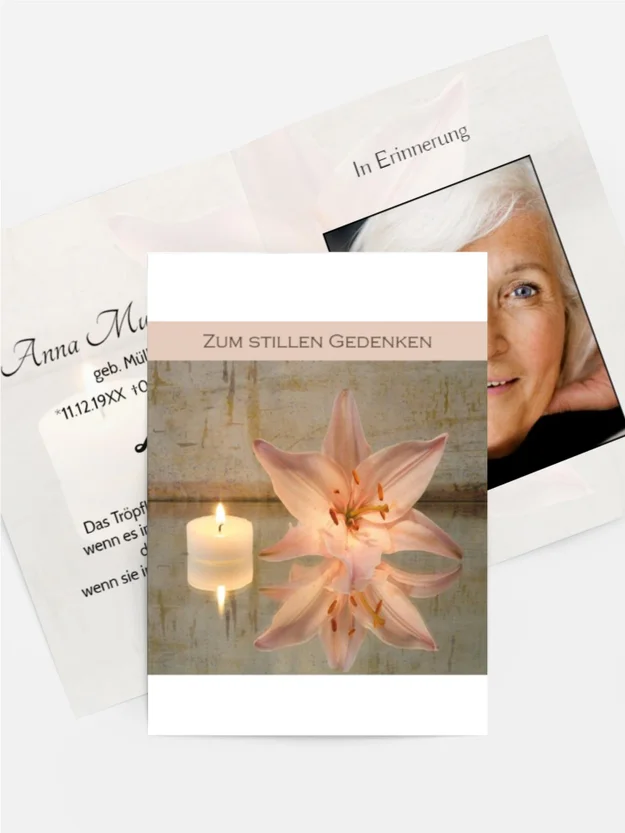 Sterbebildkarte Kerze und Blume