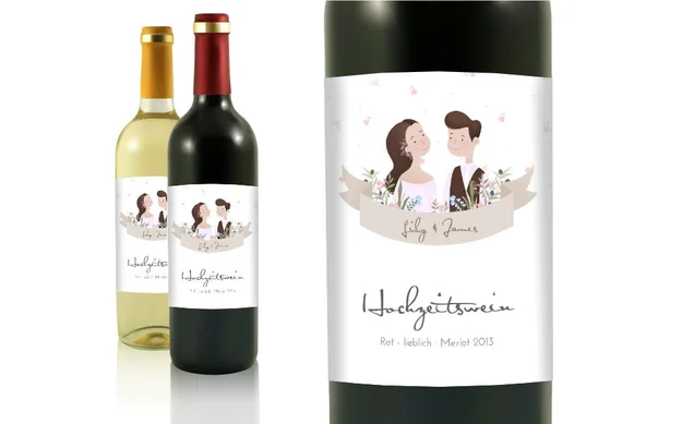 Hochzeit Flaschenetiketten Pastorale