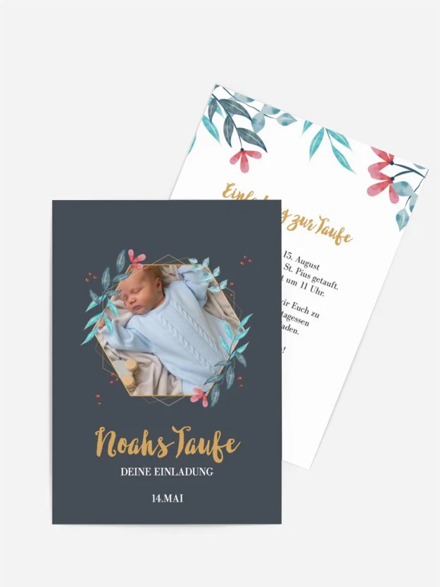 Einladungskarte Taufe Blumenschleifen
